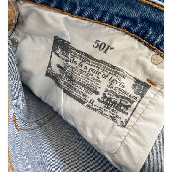 Levi's 501 Blue Denim Button Fly High Rise Cut Off Jean Shorts NEW 20W - Picture 8 of 12